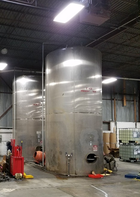 ***SOLD*** Qty (2) used 8,500 gallon 316 stainless steel storage tank.  9' dia. x 18'8